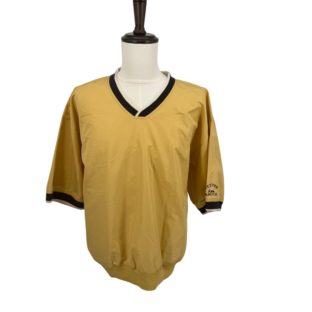 Cutter & Buck Windshirt Mens L Yellow Short Sleeve Pullover V-Neck ClimaGuard